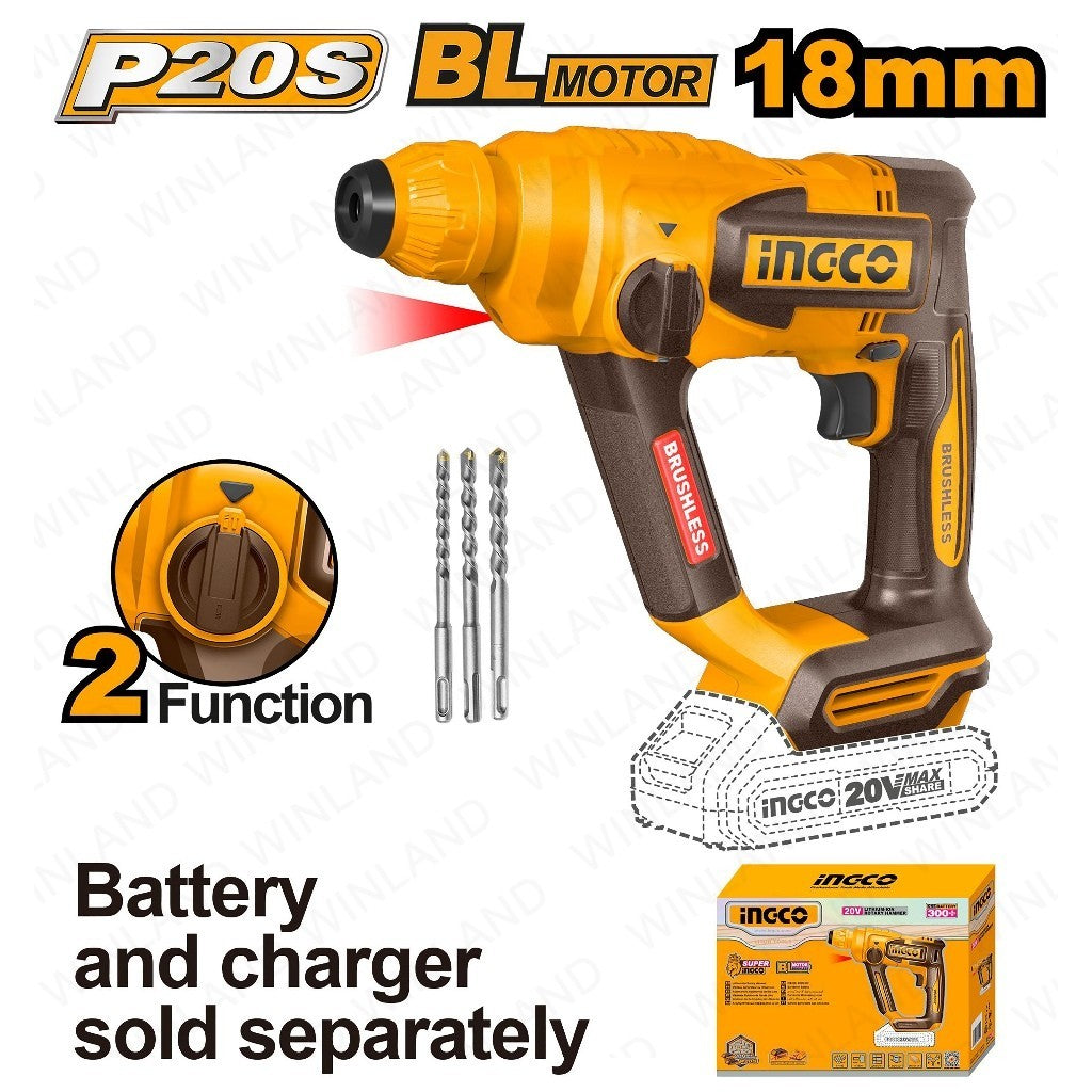 P20S/20V 18mm(11/16") Brushless Motor Lithium-Ion Cordless Rotary Hammer CRHLI201881 ING-COR