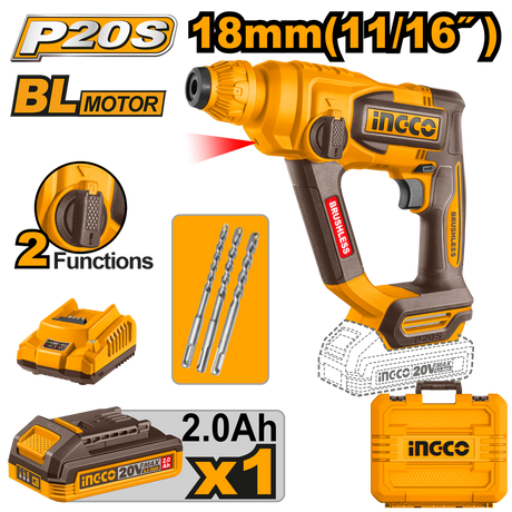 INGCO P20S 20V 18mm brushless cordless rotary hammer drill