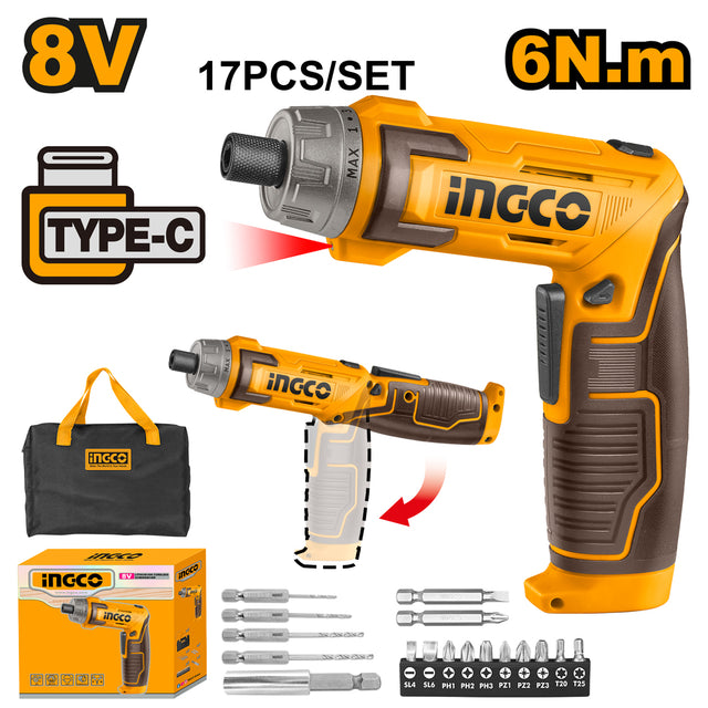 INGCO 8V 1/4" Lithium-Ion Cordless Screwdriver CSDLI0802