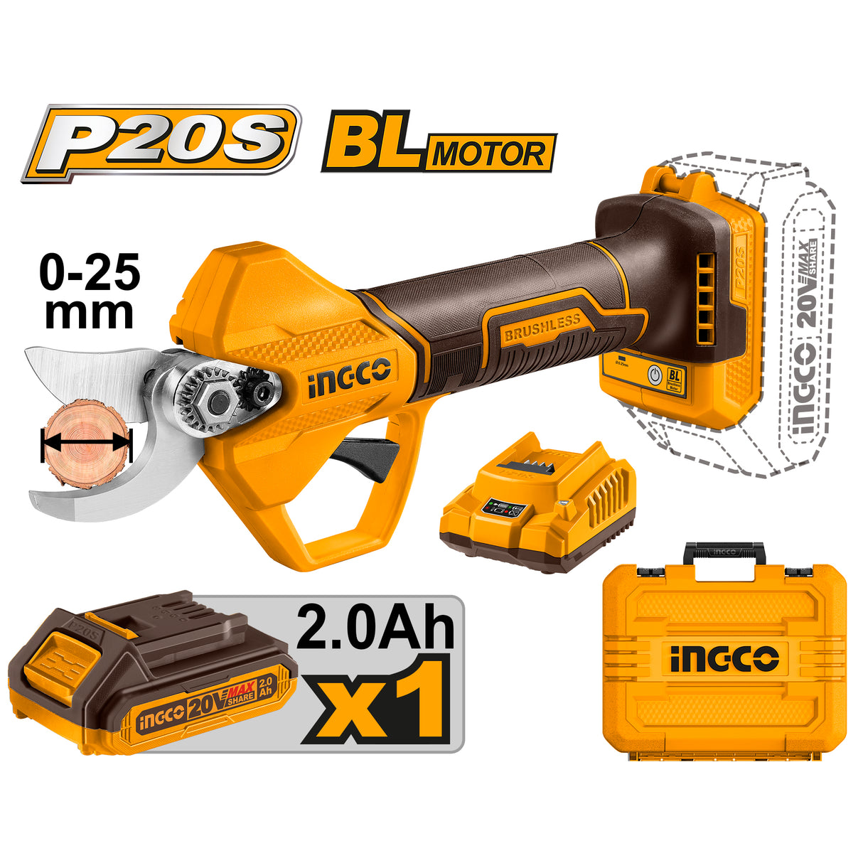 Ingco 20V cordless lithium-ion straight shear cutting tool