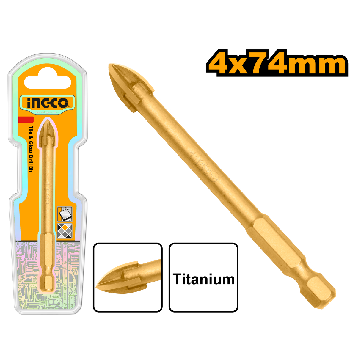 INGCO tile and glass drill bits set, 4.7–10.8mm sizes