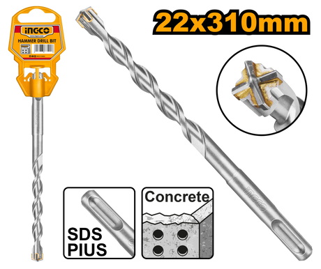 Ingco SDS-plus hammer drill bit 22x310mm double flute