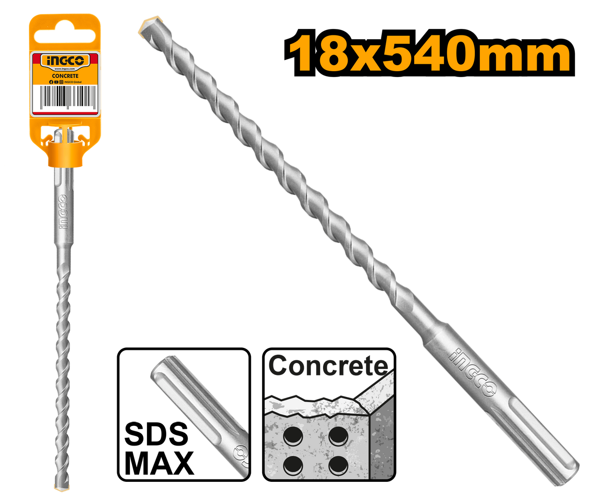 Ingco SDS-max hammer drill bit 18mm single flute masonry