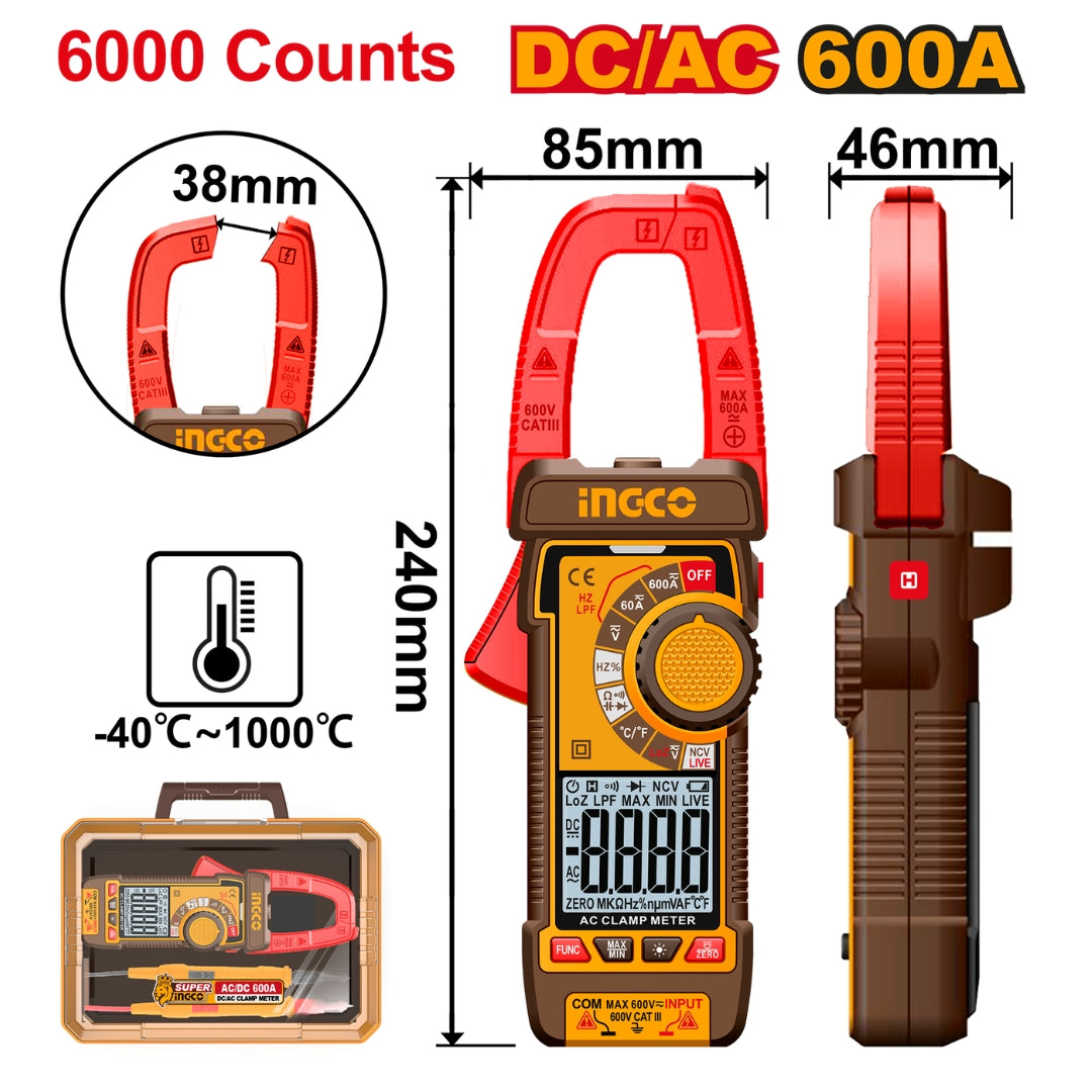 TRUR RMS 6000 counts DC/AC Digital Clamp Meter Multimeter Multi Tester DCM66002 ING-MT
