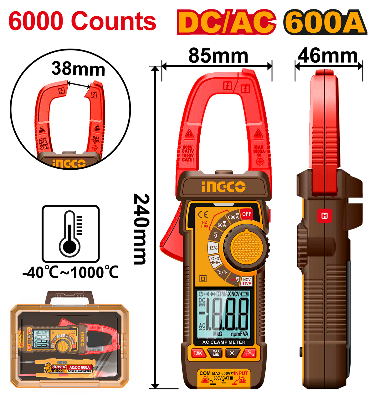 Ingco by Winland TRUR RMS 6000 counts digital clamp meter for AC/DC measurement