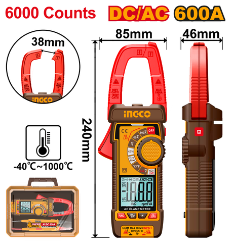 Ingco by Winland TRUR RMS 6000 counts digital clamp meter for AC/DC measurement