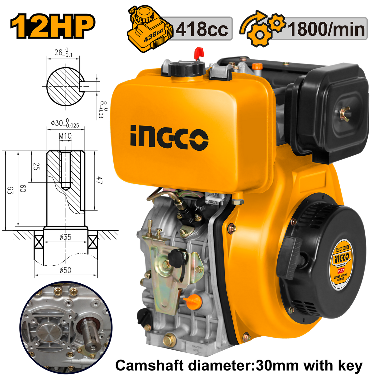 12HP-20HP Single-Cylinder Vertical 4-Stroke Air Cooled Diesel Marine Engine