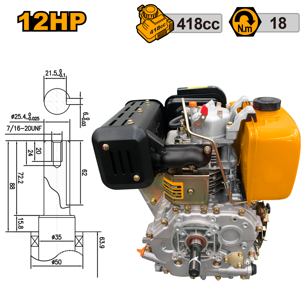 INGCO 12–20HP vertical single-cylinder 4-stroke air-cooled diesel marine engine DELS186FAP