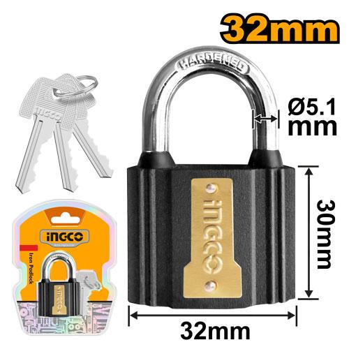 Iron Padlock 32mm to 75mm with Brass Lock Cylinder and 3 Iron Keys ING-AC