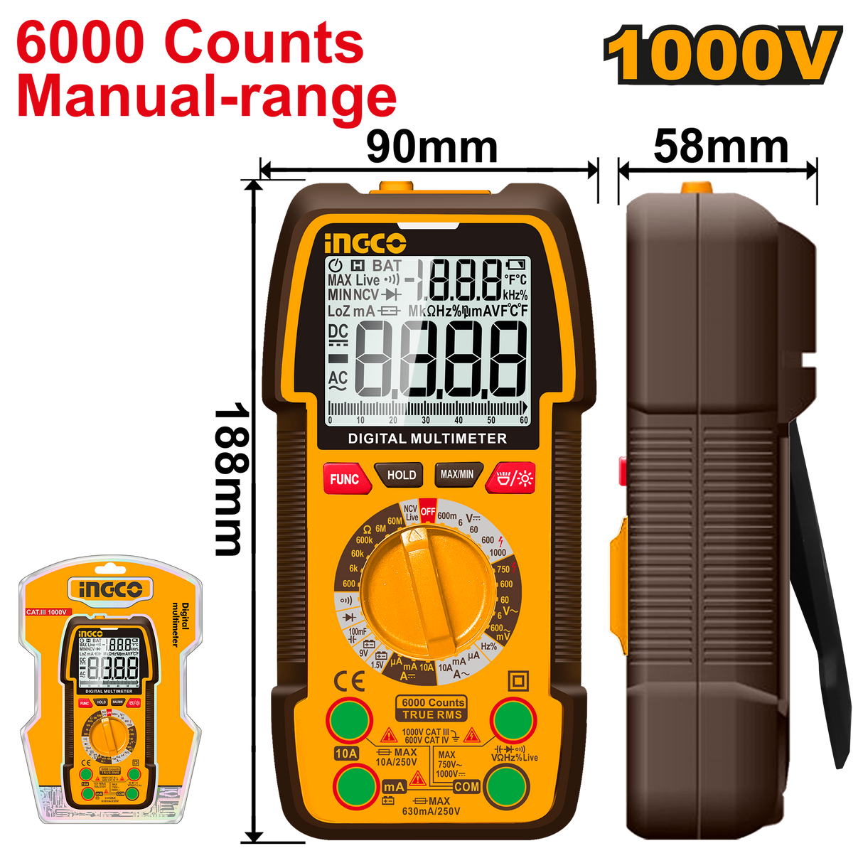 INGCO Digital Multimeter 6000 Counts True RMS