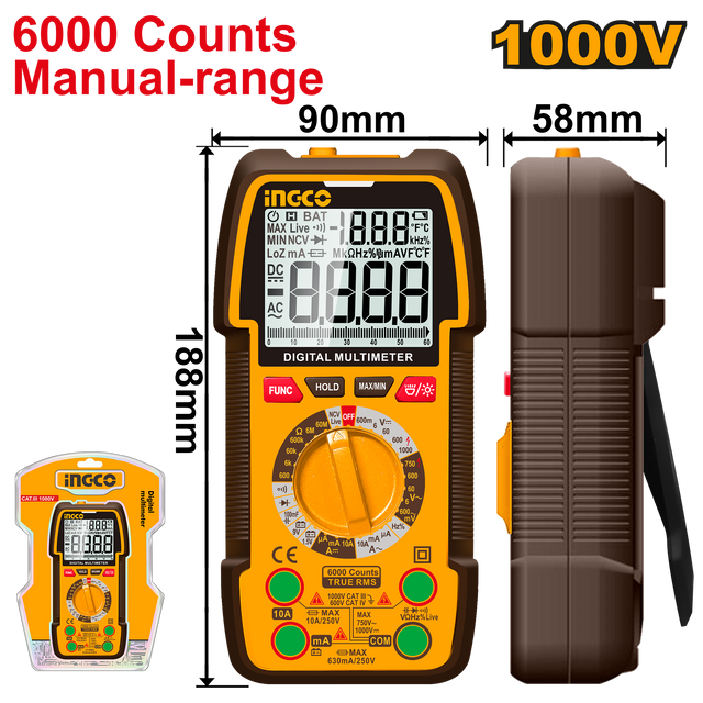 INGCO Digital Multimeter 6000 Counts True RMS