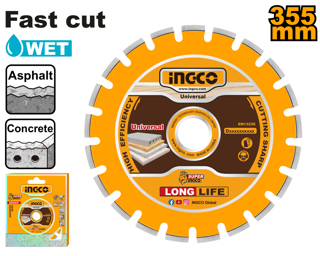 355mm(14")x 25.4mm Diamond Disc For Asphalt and Concrete Cutting Disc Cut DMD033551 ING-AC