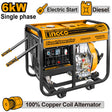INGCO GDE60001-5P 6KVA diesel generator 6000W 15L