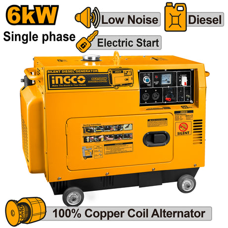 INGCO Silent Diesel Generator Set 9HP 6kVA – GSE60001-5P