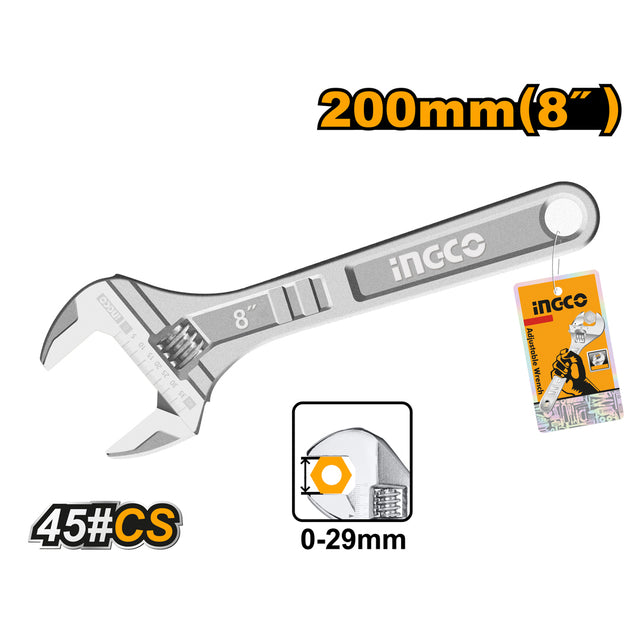 Ingco adjustable wrench, heavy-duty steel hand tool
