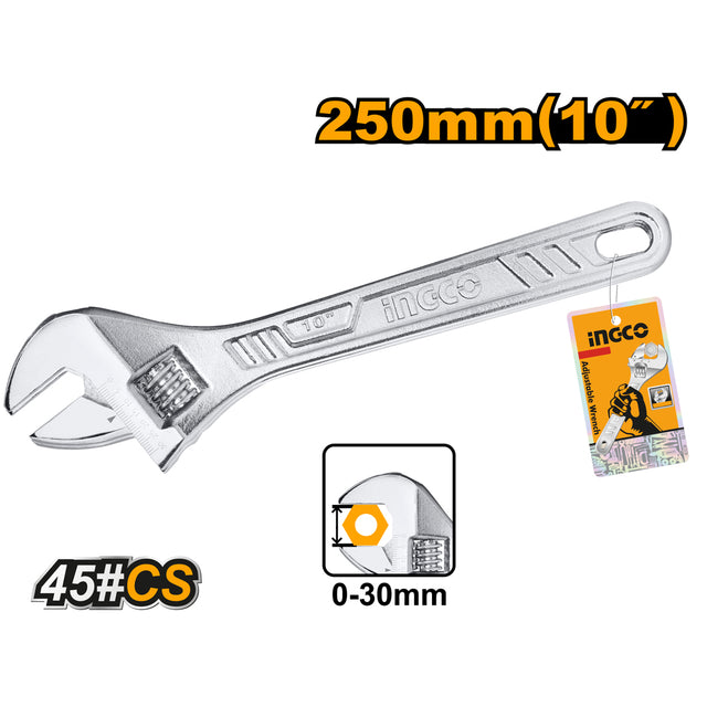 Ingco adjustable wrench, versatile steel hand tool