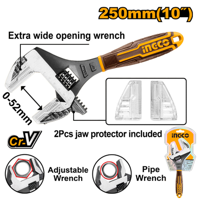 INGCO 10" (250mm) adjustable wrench and pipe wrench 2-in-1