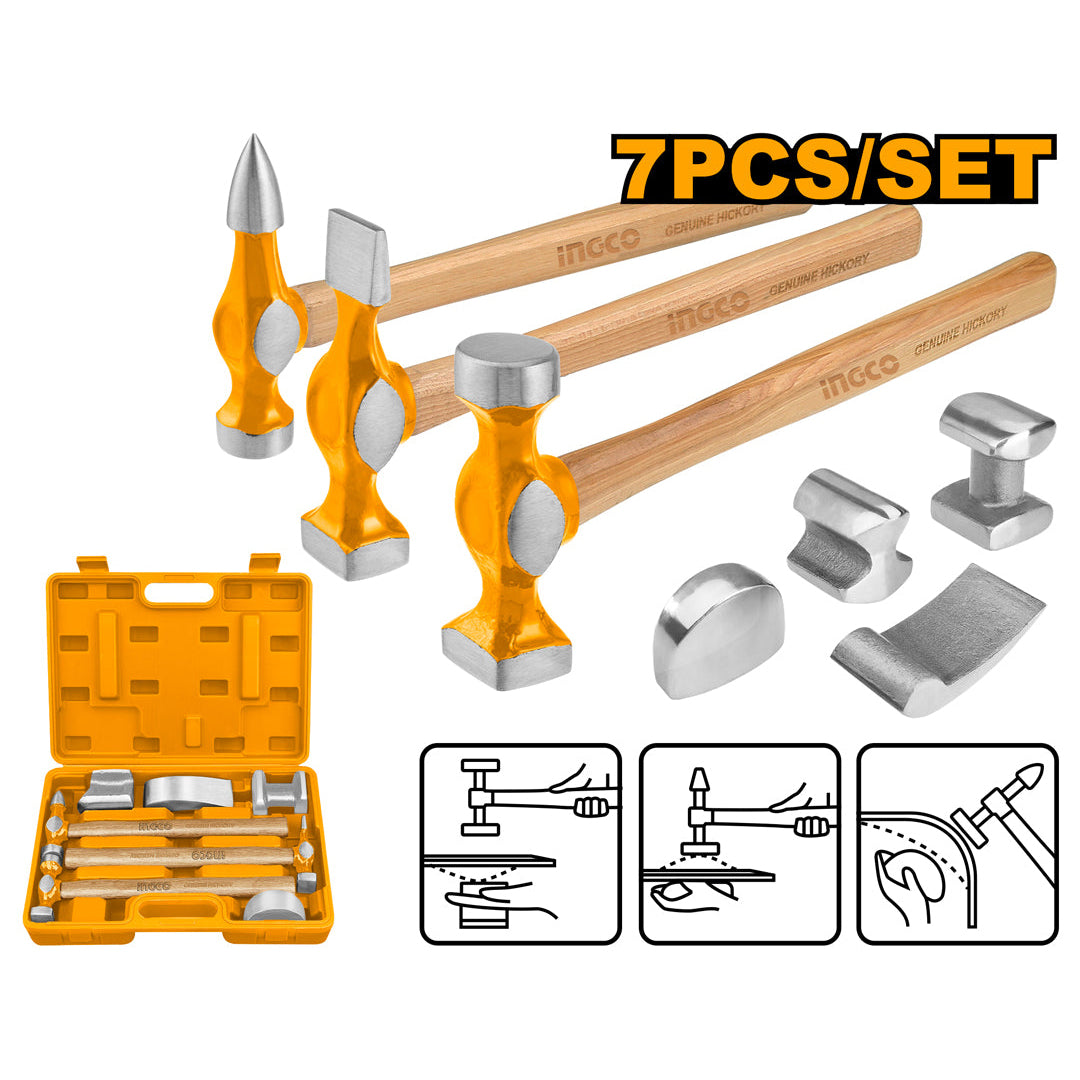 INGCO 7pcs Body and Fender Hammer Set – Heavy Duty Auto Repair Tools