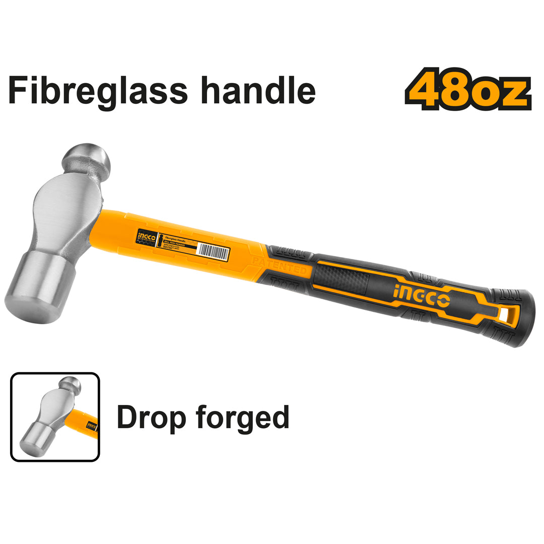 INGCO HBPH88048 ball peen hammer 48oz 1300g fiberglass handle