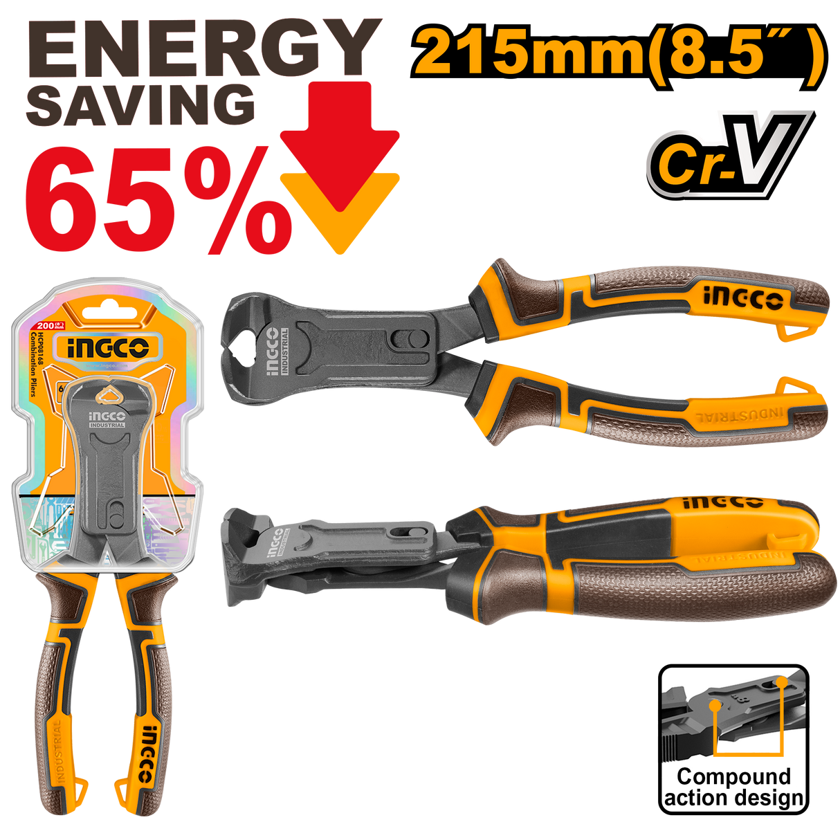 8.5inch/215mm Compound Action End Cutting Pliers HCECP58200 ING-HT