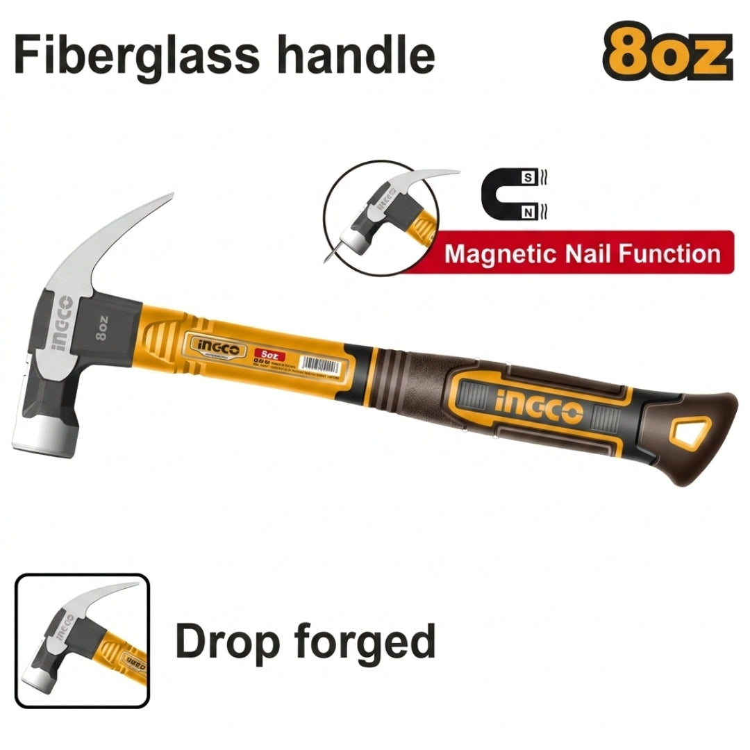 Claw Hammer 8oz/220g | 16oz/450g | 20oz/560g Strong Three-Color Fiberglass Handle ING-HT