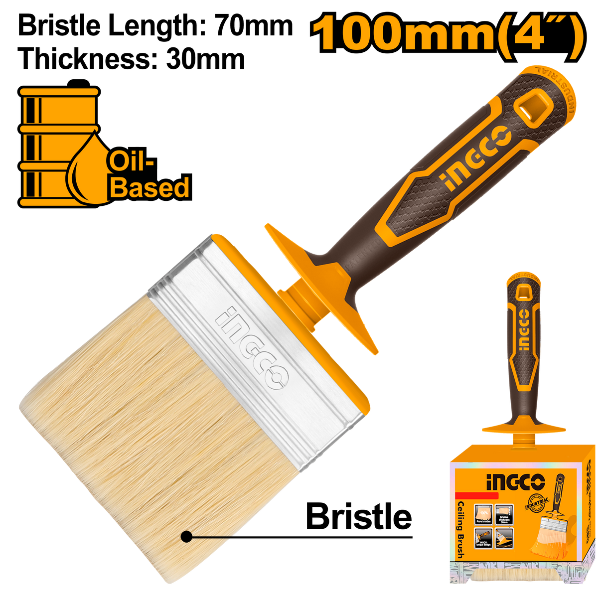 Ingco 4inches (100*30mm) Ceiling Brush For Oil-Based Paint HCLB100308 ING-HT