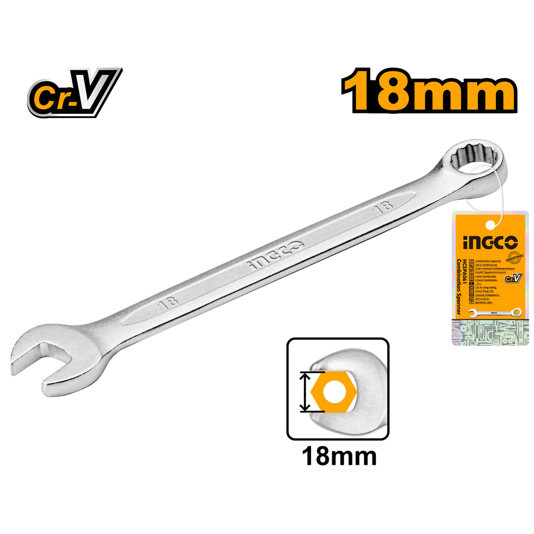 Ingco 18mm combination spanner chrome vanadium tool