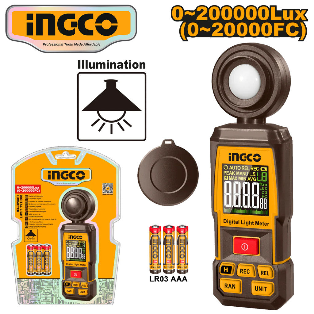 Ingco Digital LED Luxmeter Lux Meter 0~200000Lux ING-PT