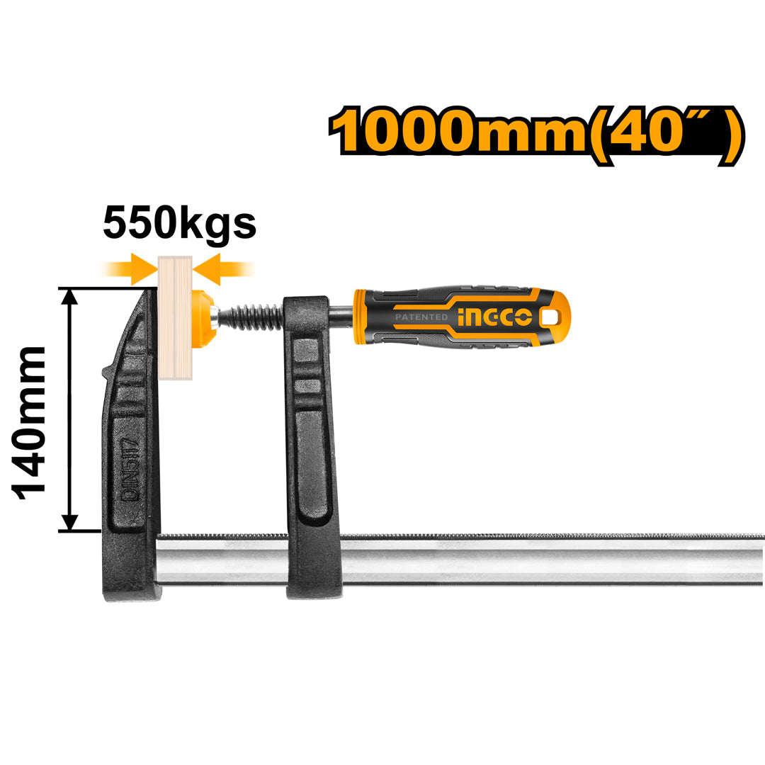 Ingco industrial F clamp 140x1000mm woodworking clamp