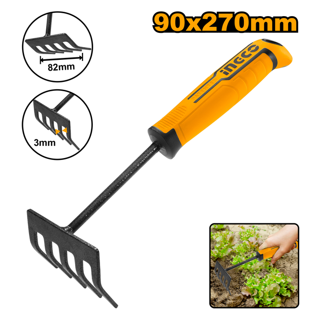 INGCO 270mm carbon steel garden rake for gardening and landscaping
