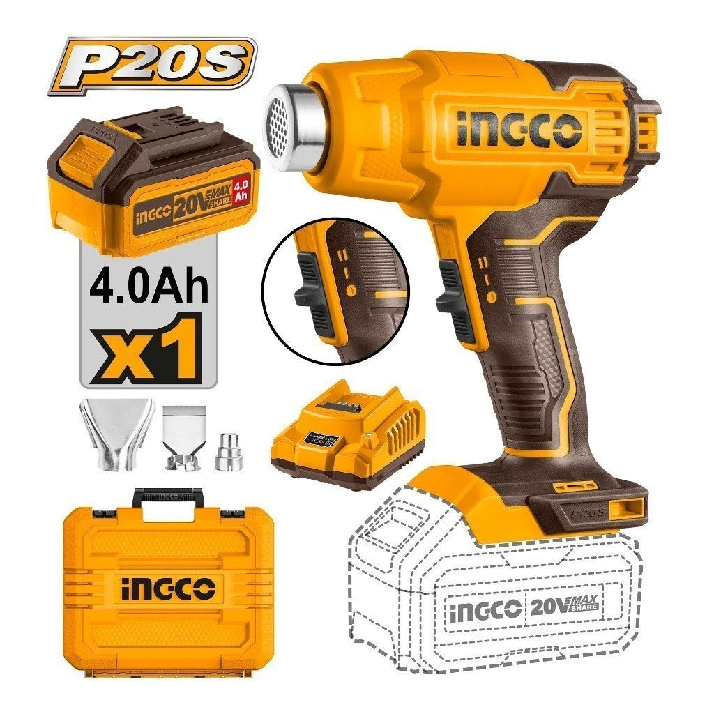 P20S/20V Lithium-Ion Cordless Heat Gun Temperature 300/550°C ING-COR