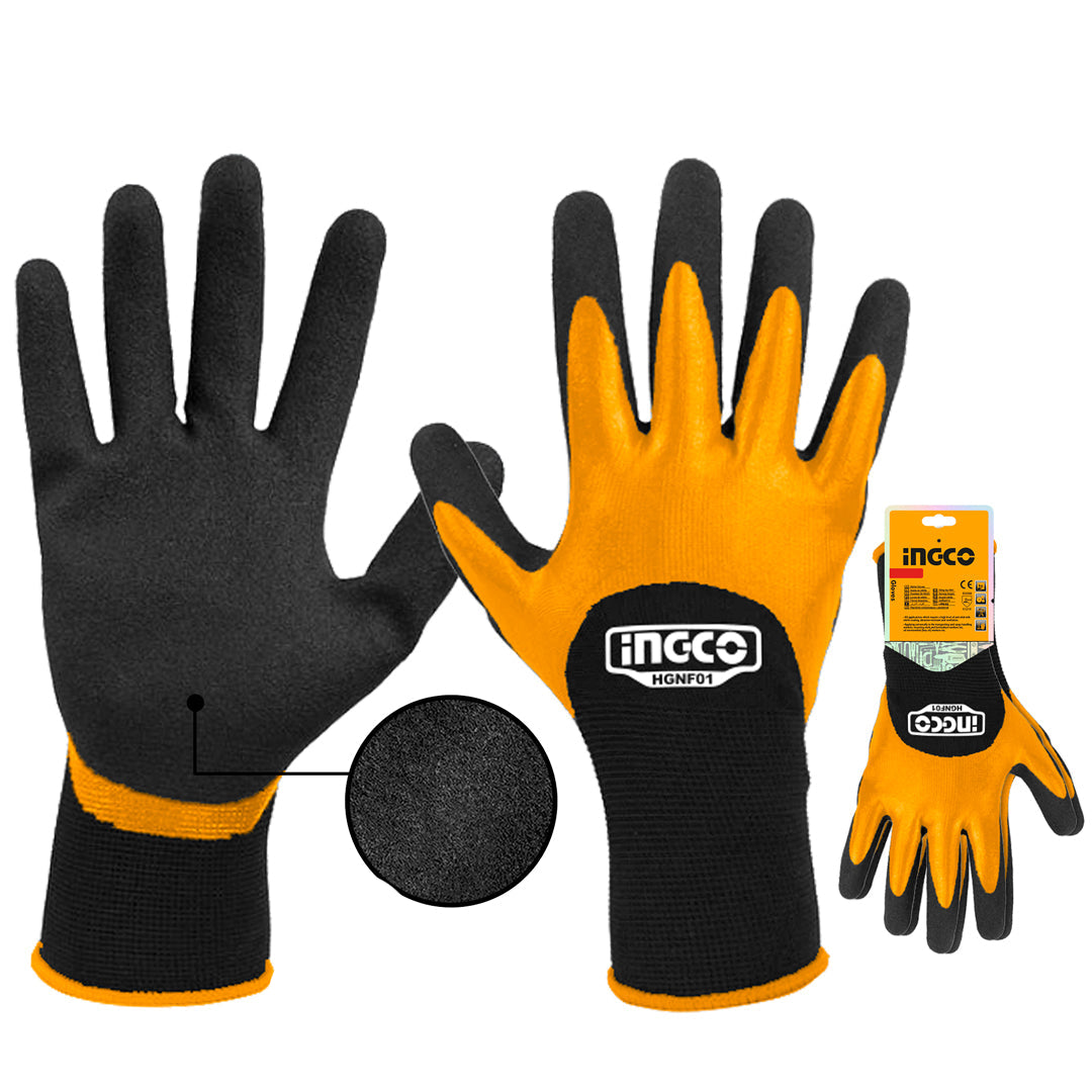 INGCO XL nitrile-coated safety gloves, touchscreen compatible