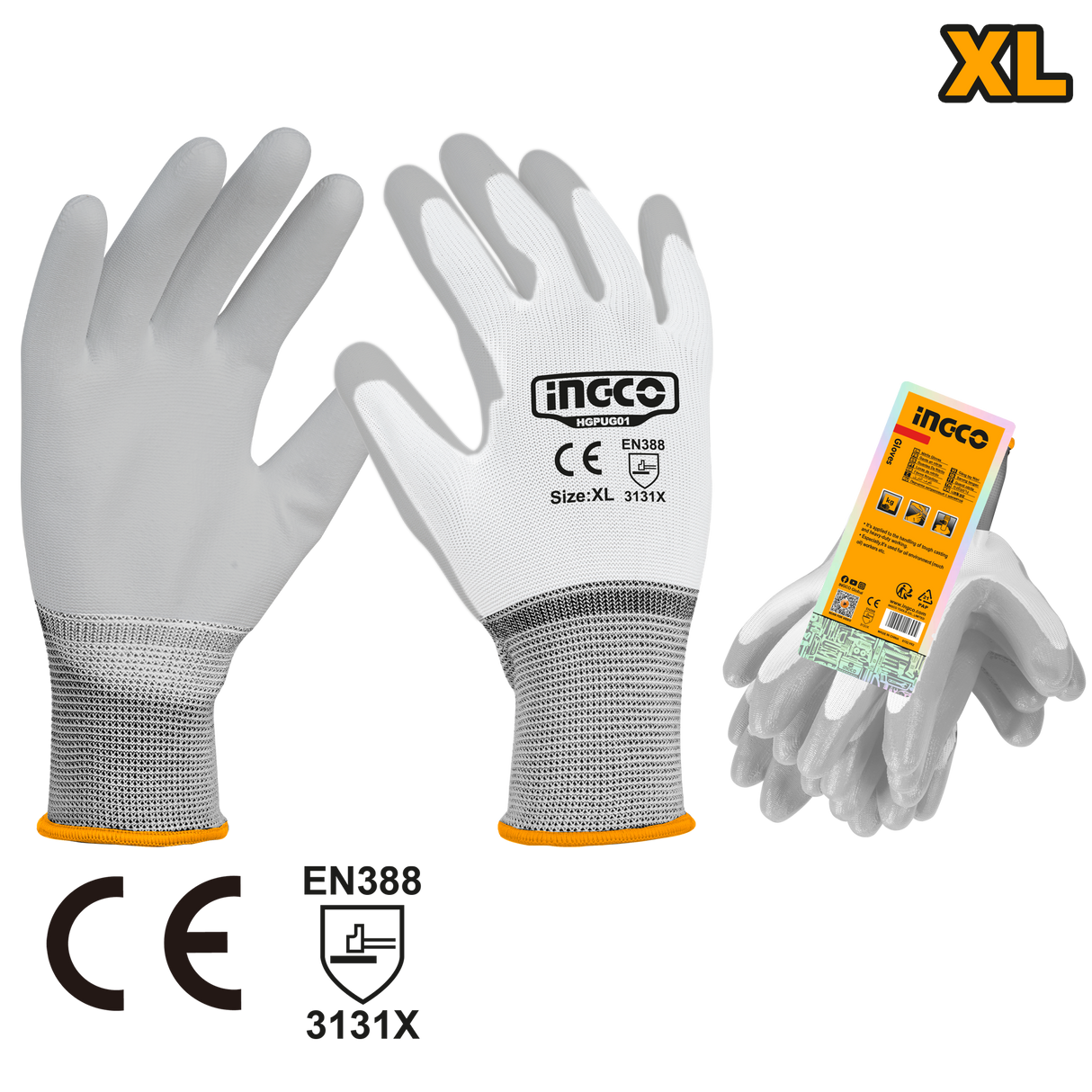 INGCO PU Gloves XL Class A Cotton for Hand Protection