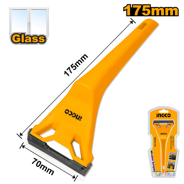 Ingco 7-inch window scraper with trimming blade for cleaning