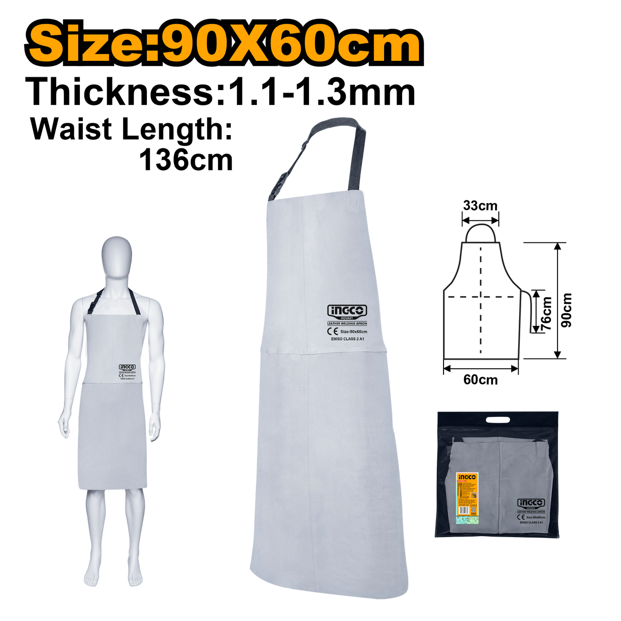 Leather Welding Apron 90 x 60cm Gray | Brown (SOLD PER PIECE) ING-SE