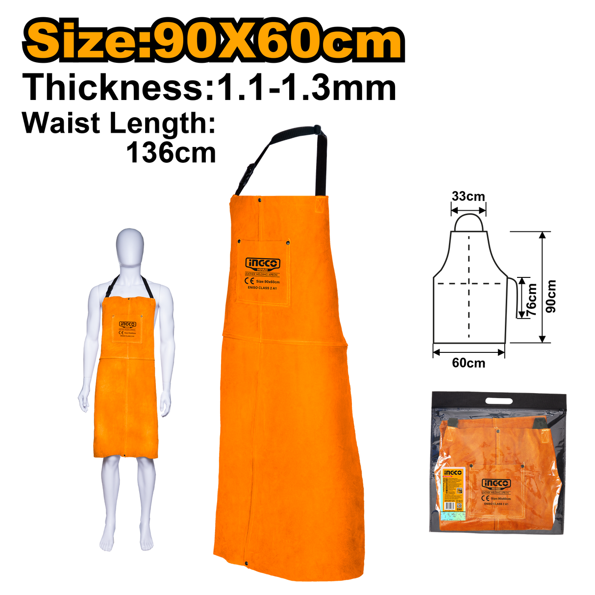Leather Welding Apron 90 x 60cm Gray | Brown (SOLD PER PIECE) ING-SE