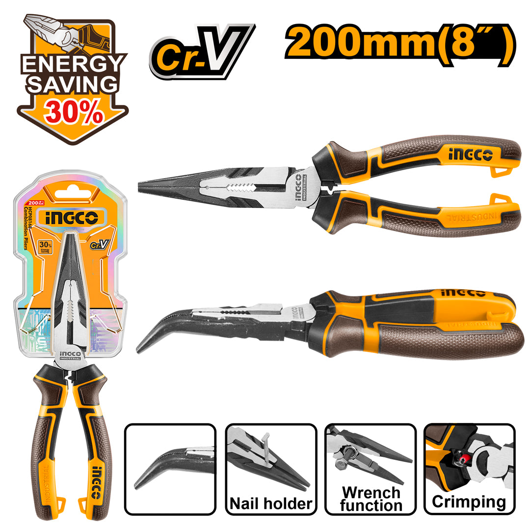INGCO High Leverage Bent Nose Pliers – CR-V Steel 200mm
