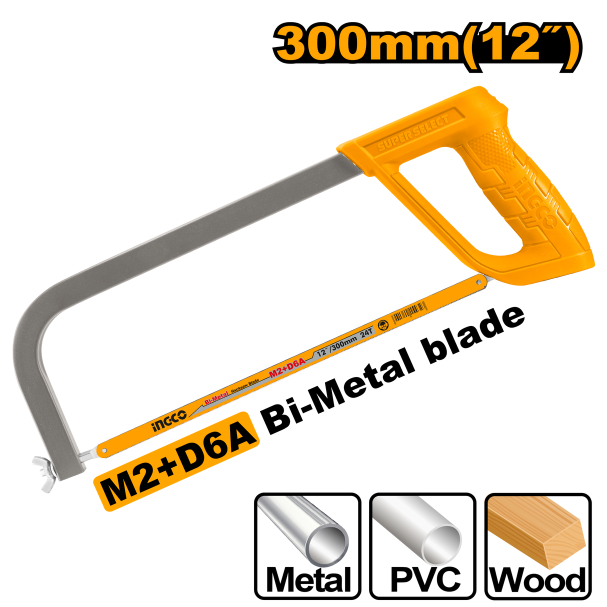 12 Inches Hacksaw Frame Hack Saw Lagare with Blade 300mm HHFS3058 ING-HT