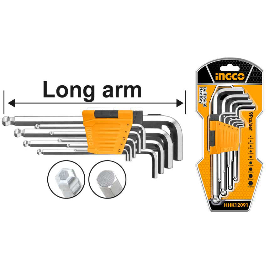 INGCO HHK12091 9pcs hex key ball point set