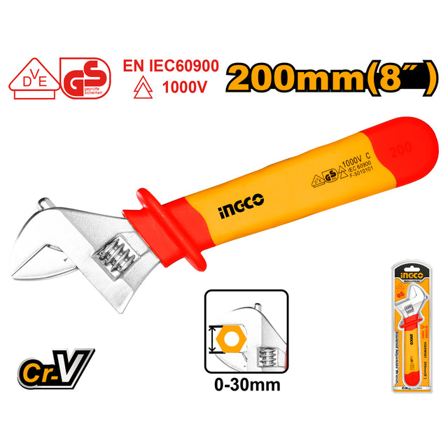 Ingco insulated adjustable wrench 8 inch 200mm 1000V electrician tool