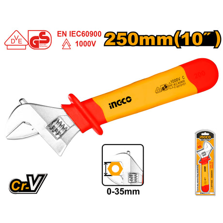 INGCO HIADW101 insulated adjustable wrench 250mm (10 inch)
