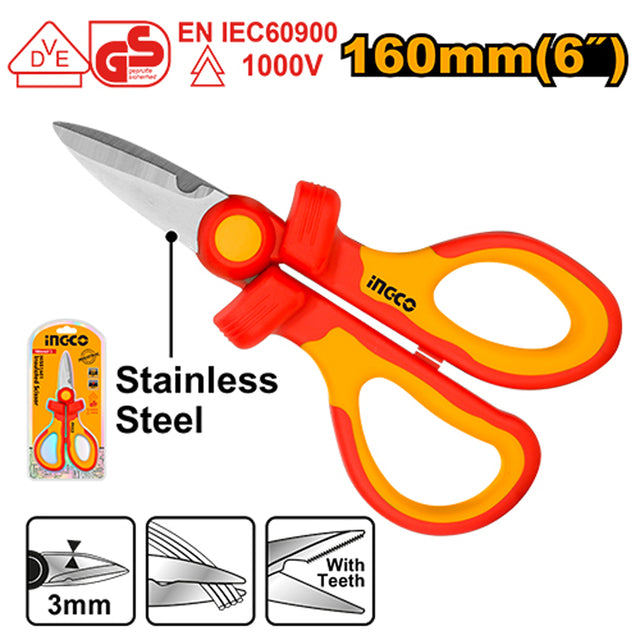 INGCO 1000V insulated scissors with stainless steel blade 160mm