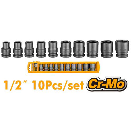 INGCO HKISSD12101 10pcs 1/2 inch industrial impact socket set CR-MO