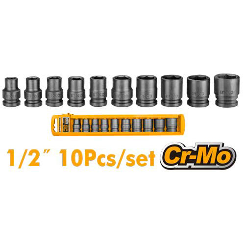 INGCO HKISSD12101 10pcs 1/2 inch industrial impact socket set CR-MO