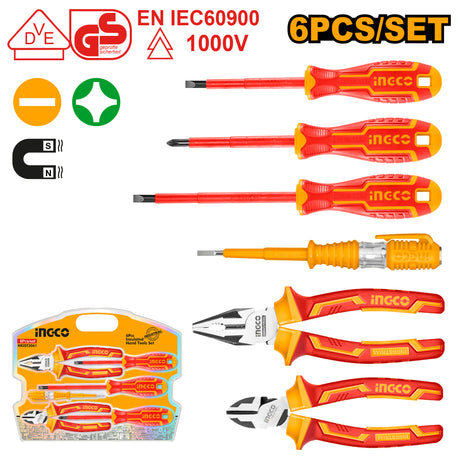 INGCO 6 Pcs Insulated Hand Tools Set – Screwdrivers, Pliers, Wrench