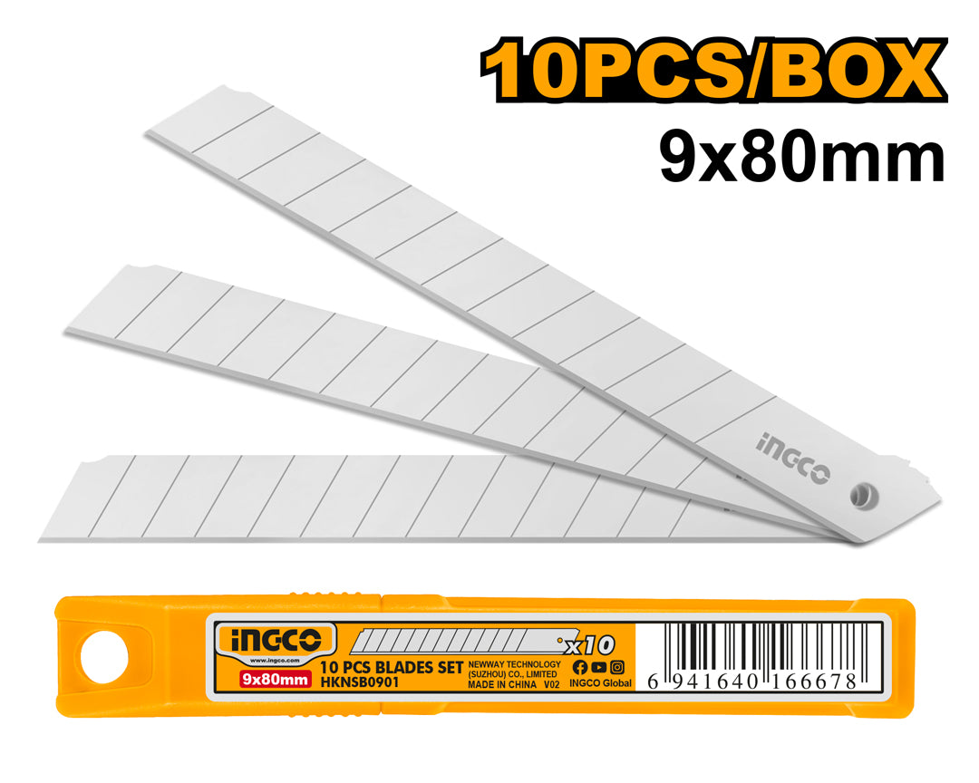 INGCO 10pcs 9x80mm Spare Utility Knife Blades Set HKNSB0901