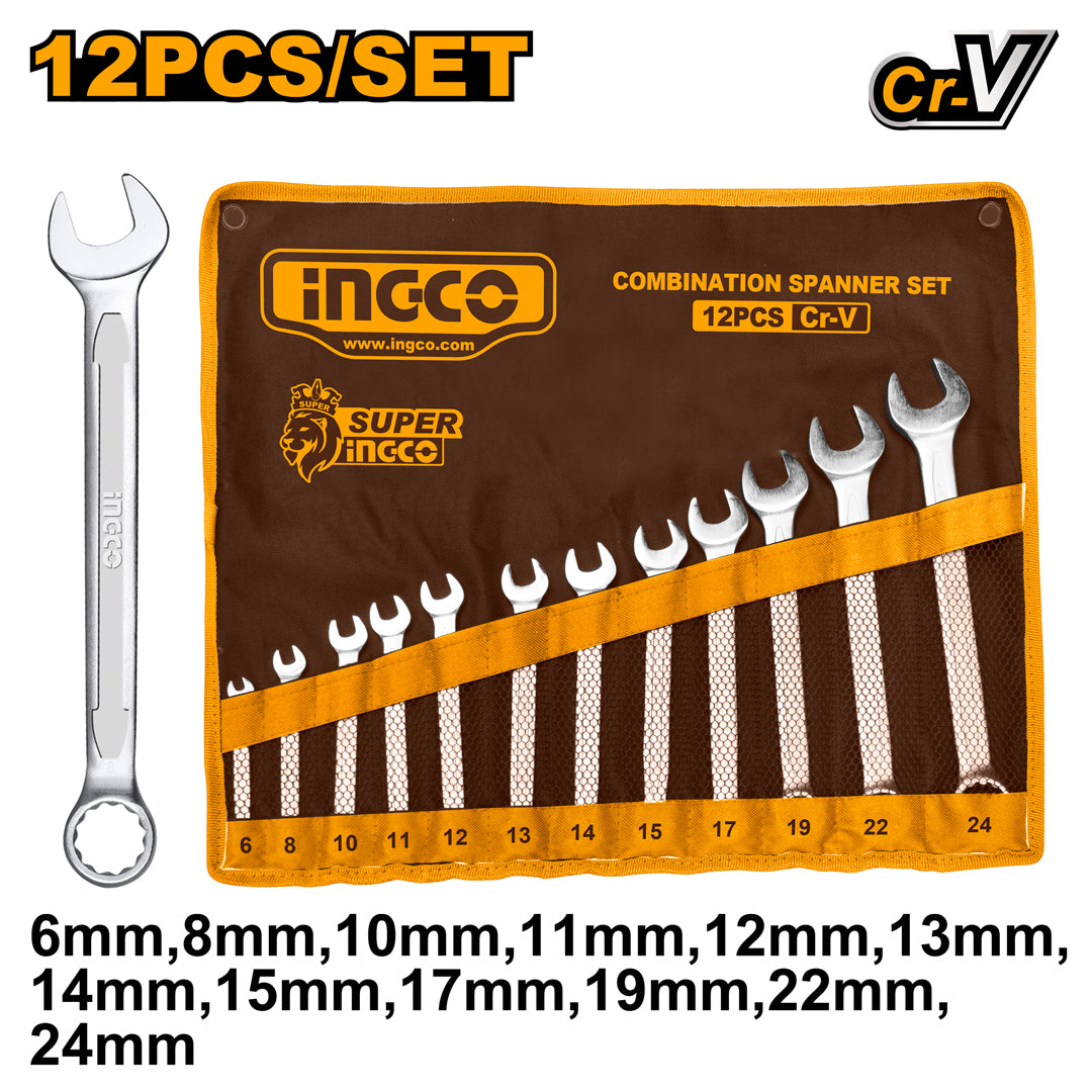 INGCO HKSPA1142 12pcs combination spanner wrench set 6–24mm