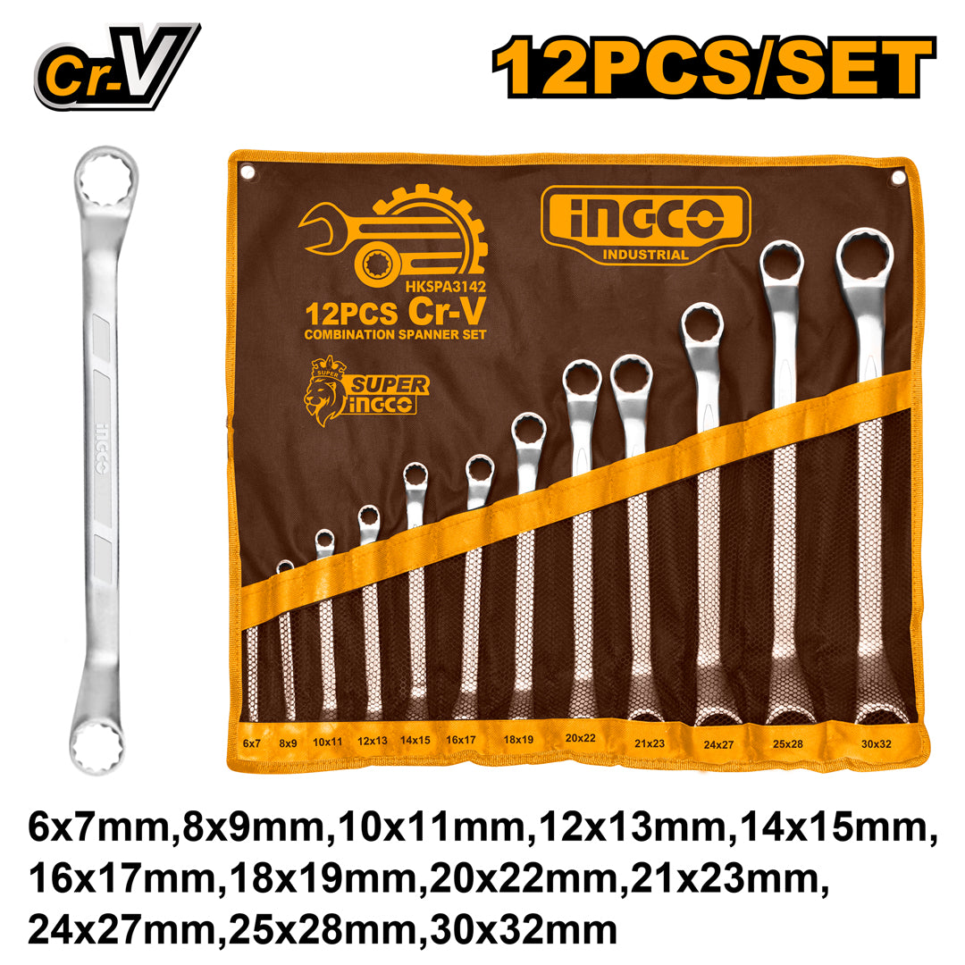 INGCO HKSPA3142 industrial 12pcs offset ring spanner set 6–32mm