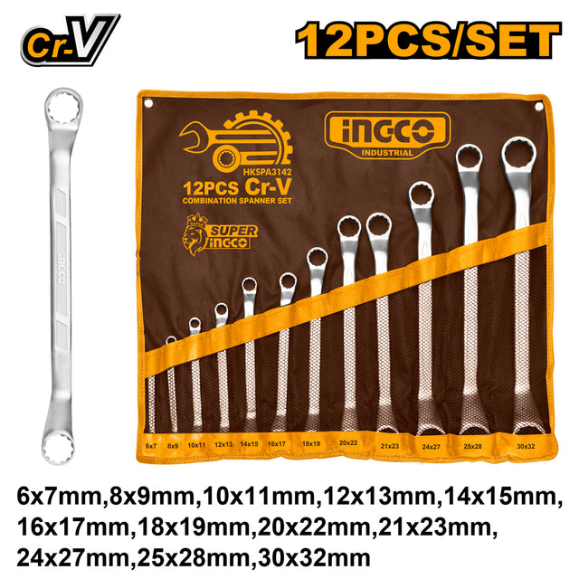 INGCO HKSPA3142 industrial 12pcs offset ring spanner set 6–32mm