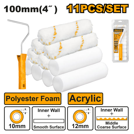 INGCO HKTCB121001 4.5 inch cylinder brush paint roller 12-in-1 set